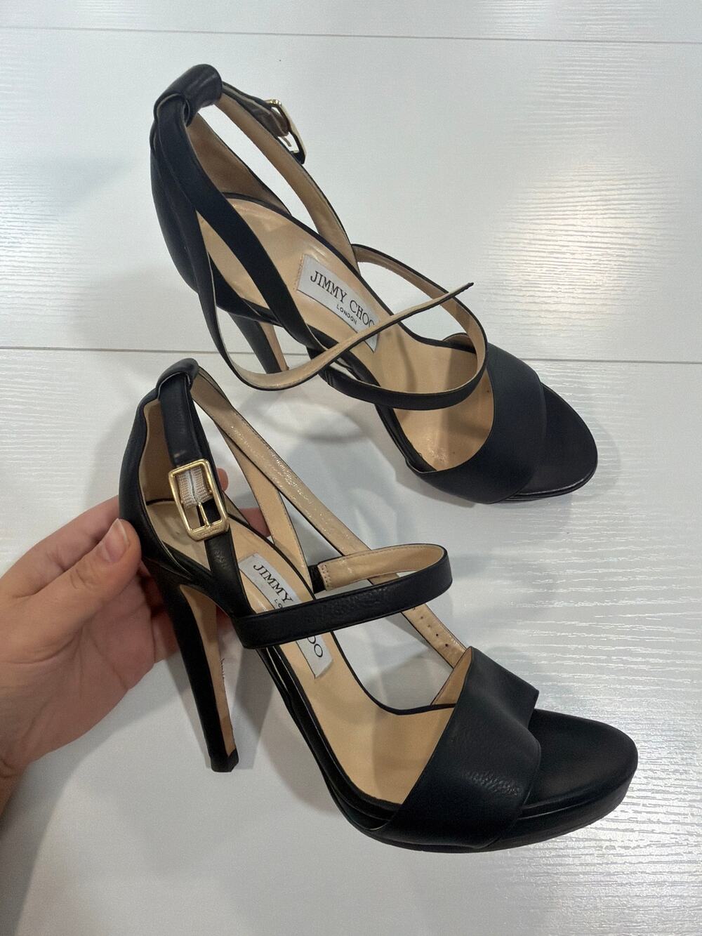 Jimmy Choo Leather Strappy Heels Black Size 39